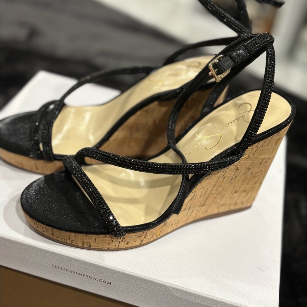 Jessica Simpson Black Wedge Sandals